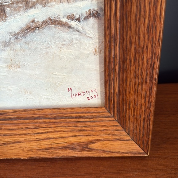 Vintage Hunt painted oil on board deer in winter scene signed vintage oak frame - Picture 7 of 10